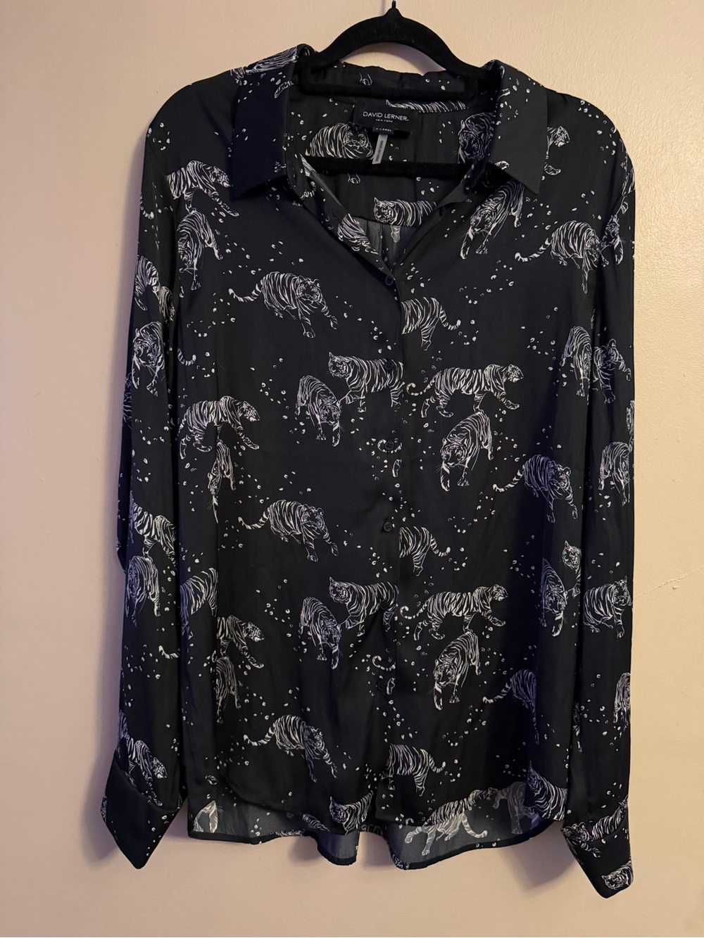 David Lerner Black Shirt with White Tiger Print